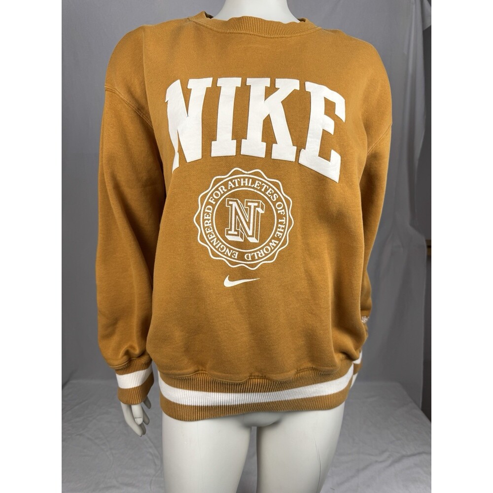 Nike Sports Club Crewneck Sweatshirt Wheat Gold Varsity Arch Logo XS Oversized